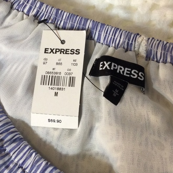 Express Off The Shoulder Eyelet Blouse Blue/White Striped Size M - Picture 6 of 10